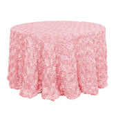 Satin 120" Round Tablecloth Pink - Grandiose 3D Rosette with Seamless Finish Table Cover