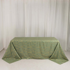 Polyester 90"x132" Rectangle Tablecloth Dusty Sage Green with Gold Foil Tree Branch Pattern - Wrinkle-Resistant Seamless Table Cover