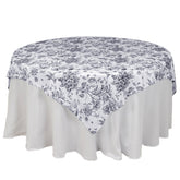 Polyester 70"x70" Table Overlay White - Black French Toile Pattern for Stylish Events